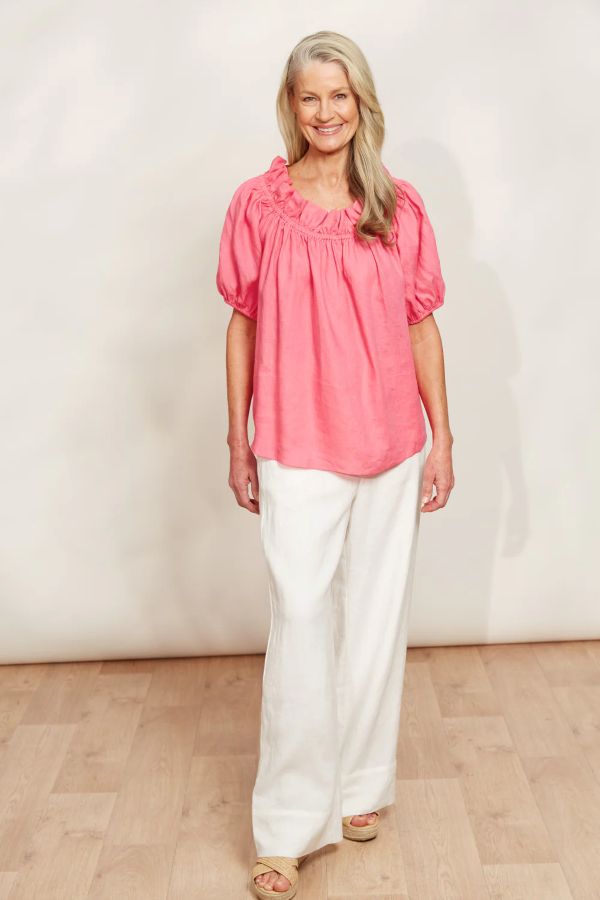 Halcyon Ruched Top in Bright Pink