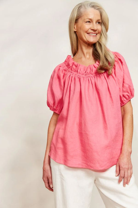 Halcyon Ruched Top in Bright Pink