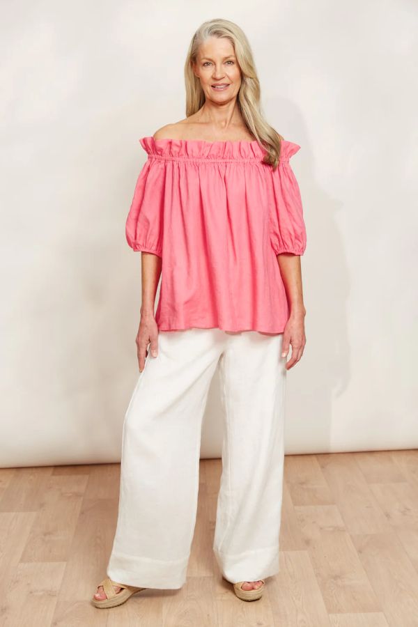 Halcyon Ruched Top in Bright Pink