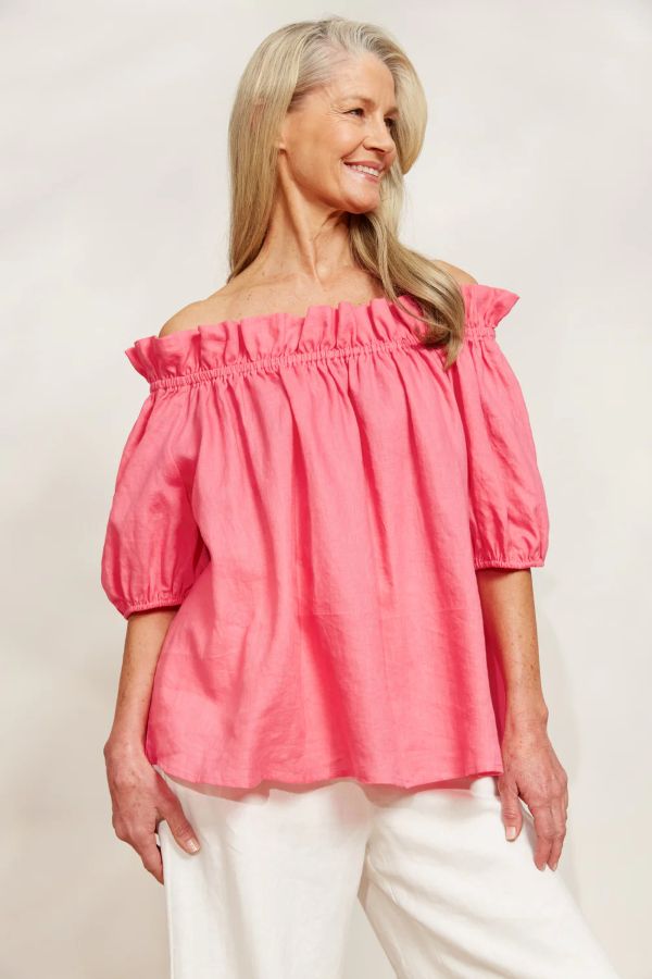 Halcyon Ruched Top in Bright Pink