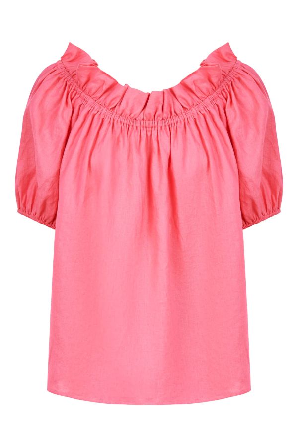 Halcyon Ruched Top in Bright Pink