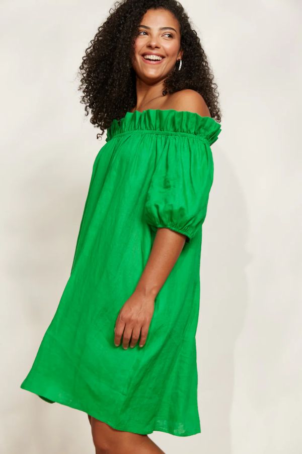 Halcyon Ruched Dress in Emerald Green