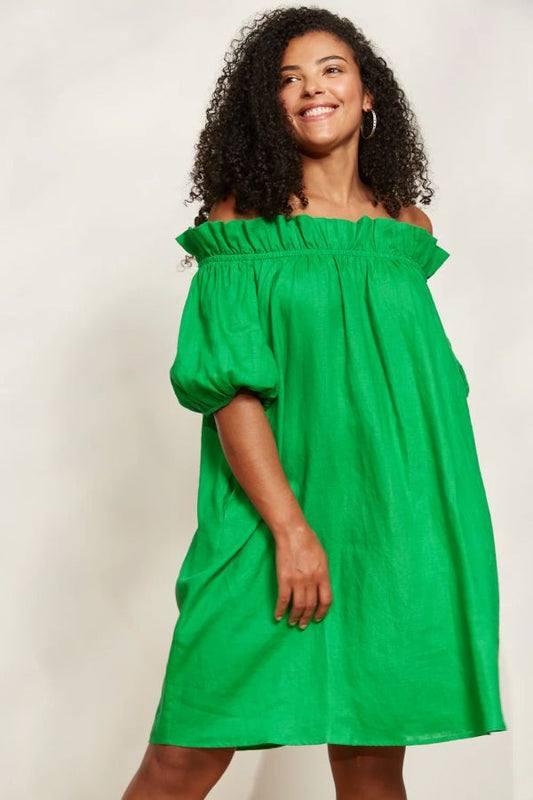 Halcyon Ruched Dress in Emerald Green