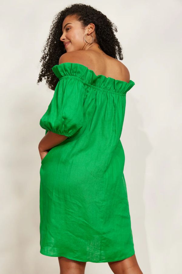 Halcyon Ruched Dress in Emerald Green