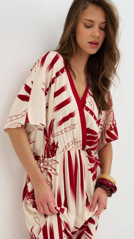 Molly Printed Jumpsuit in Ivory and Red