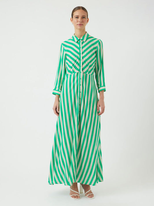 YASSAVANNA LONG SHIRT DRESS IN Green and White
