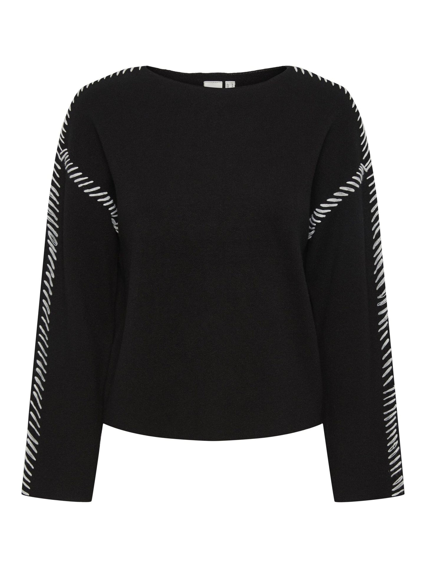 YASSTITCHA Knitted Jumper in Black with White Contrast Stitching