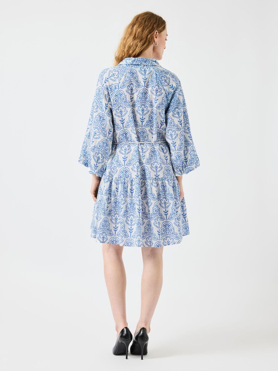 YASCINNI Short Dress in White & Blue Print