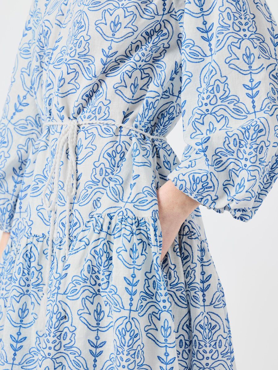 YASCINNI Short Dress in White & Blue Print