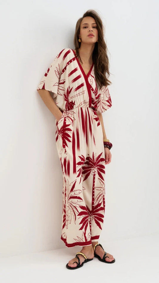 Molly Printed Jumpsuit in Ivory and Red