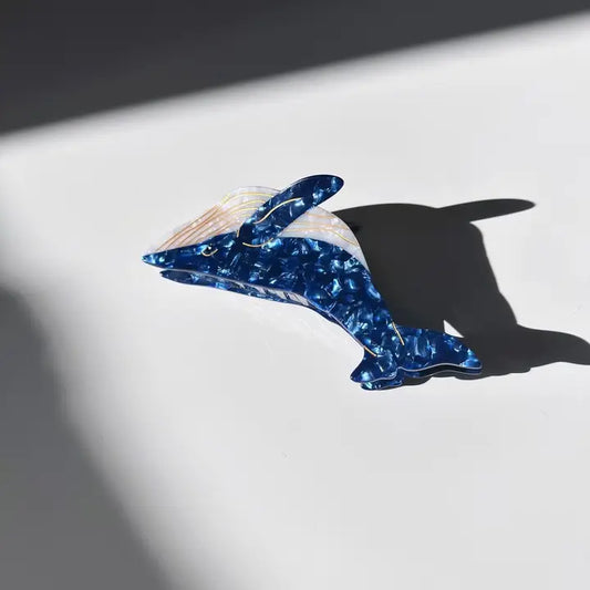 Hand-Painted Blue Whale Hair Claw Clip