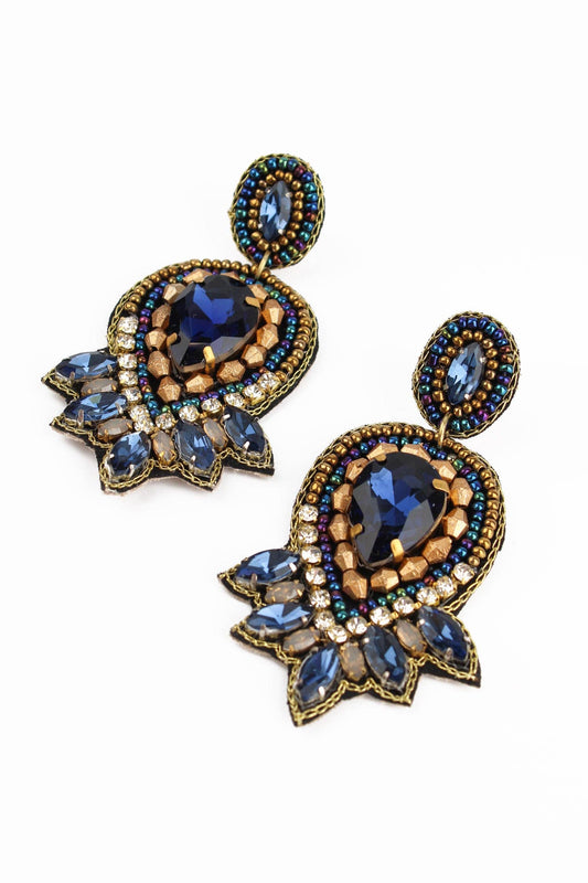 BLUE AND GOLD ART DECO EARRINGS