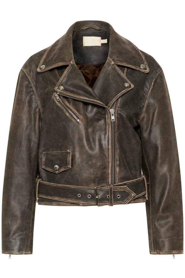 SLFiorella Leather Jacket in Worn Down Black