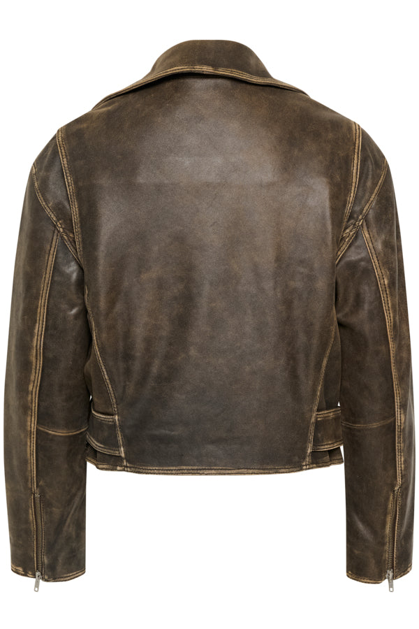 SLFiorella Leather Jacket in Worn Down Black