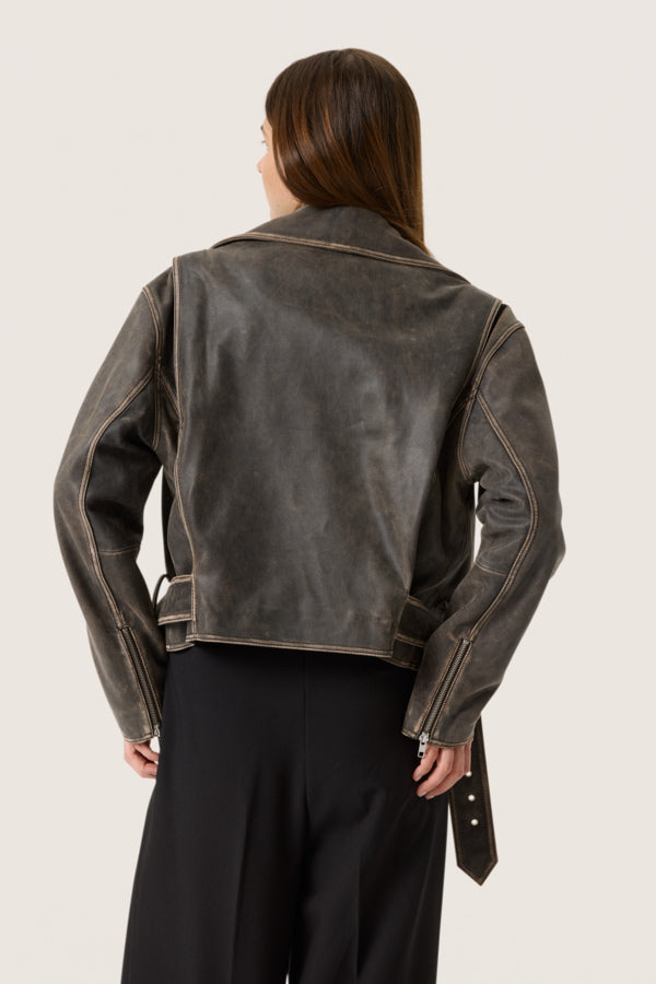 SLFiorella Leather Jacket in Worn Down Black