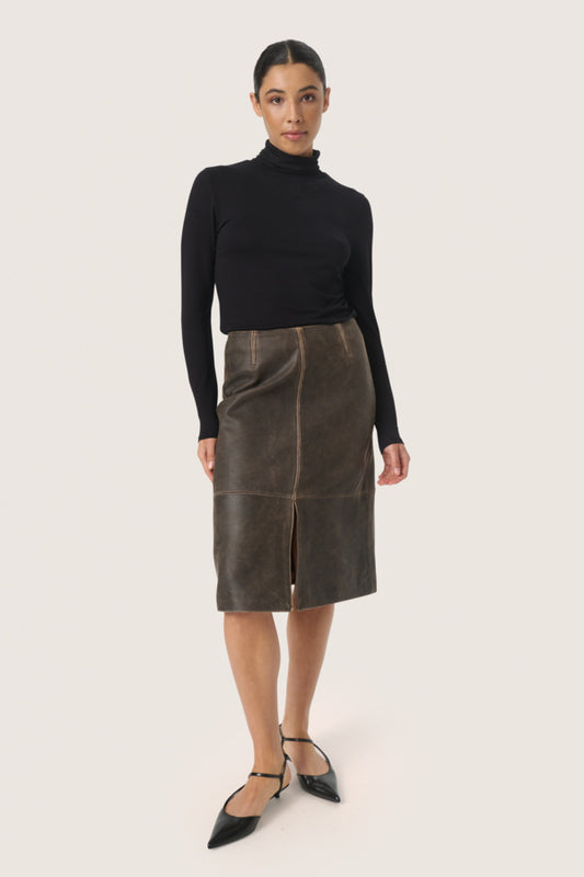 SLFiorella Leather Skirt in Worn Down Black