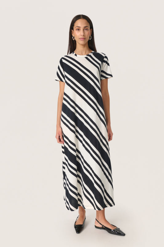 SLAeve Short Sleeved Dress in White and Black Diagonal