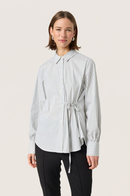 SLHelen Long Sleeved Shirt in White with Green Stripes