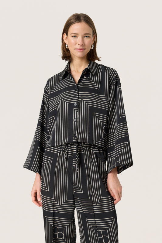 SLTopaz Long Sleeved Shirt in Black with Oatmeal Monogram
