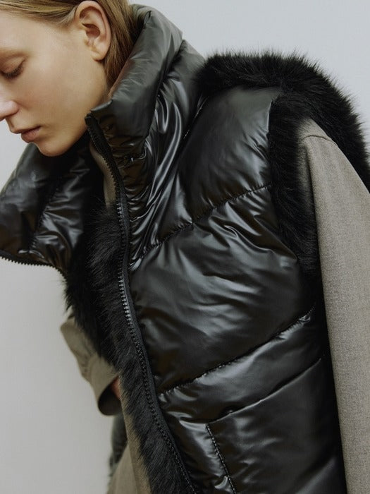 Subi Reversible Padded Vest with Black Faux Fur