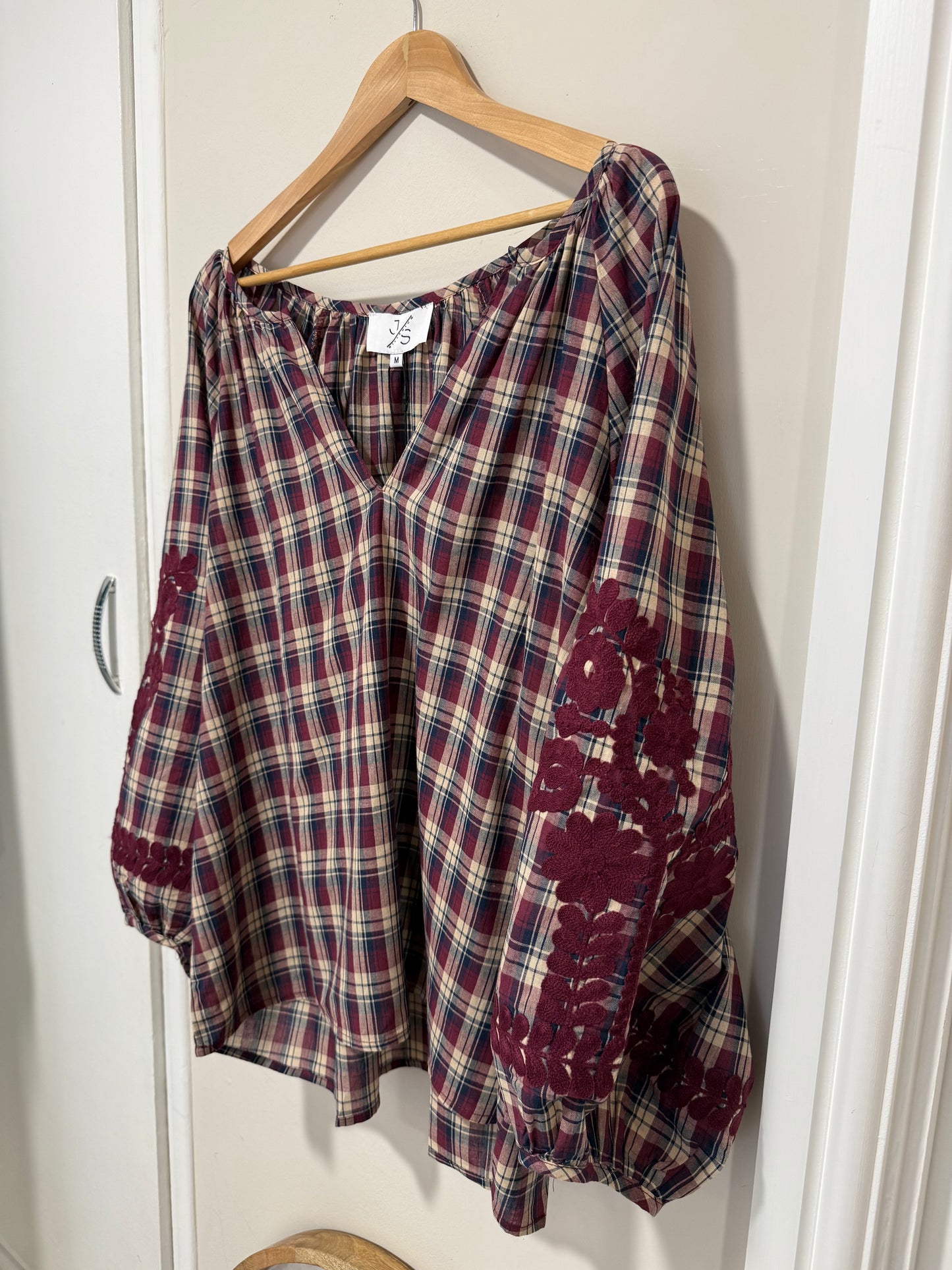 Plaid Shirt with Embroidery Detail on Sleeve