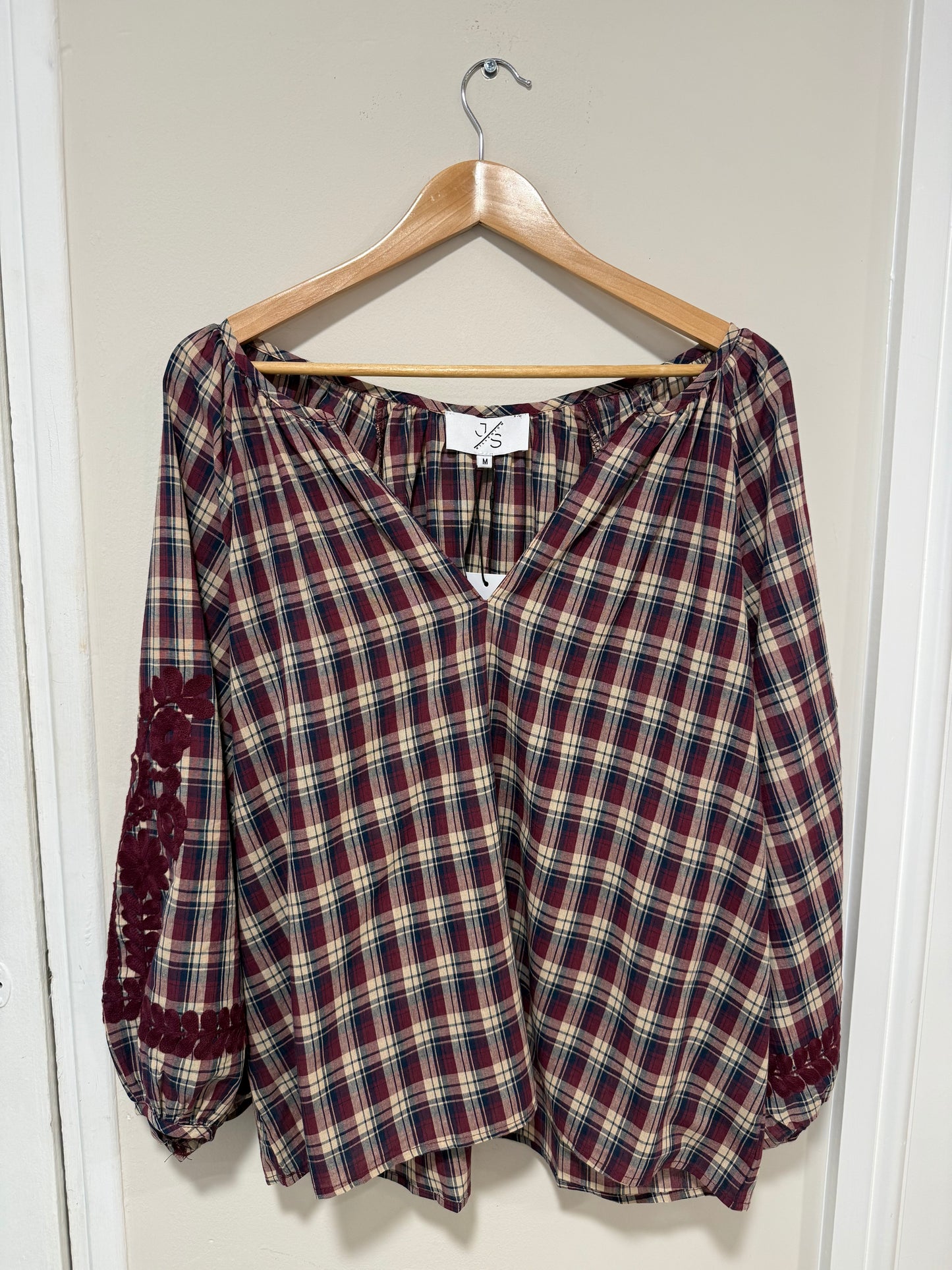 Plaid Shirt with Embroidery Detail on Sleeve