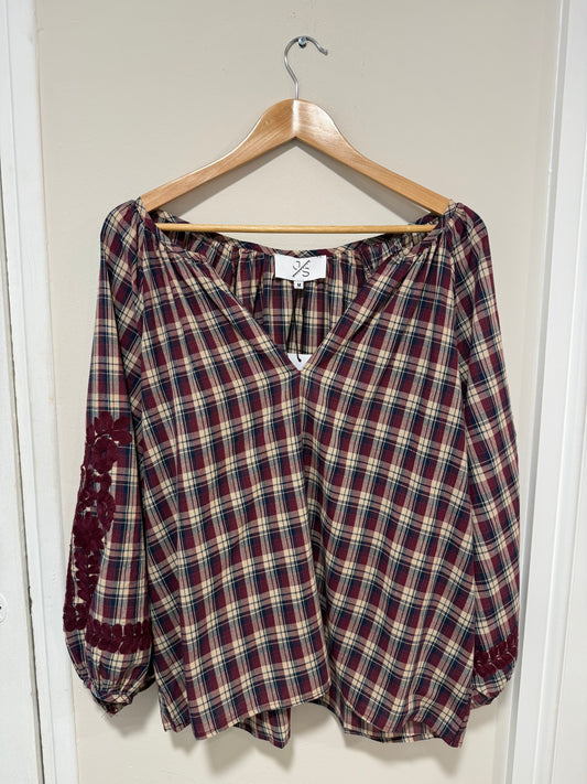 Plaid Shirt with Embroidery Detail on Sleeve