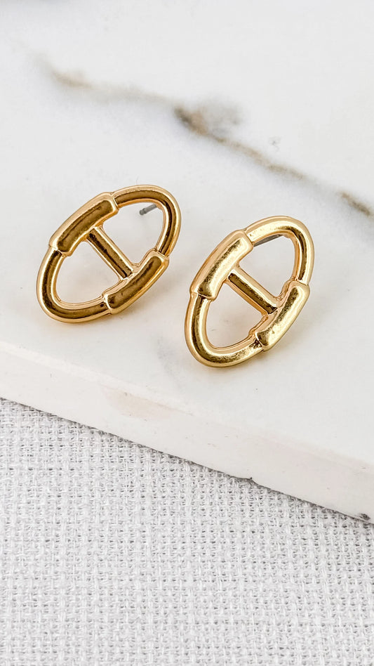 Gold Oval Stud Earrings