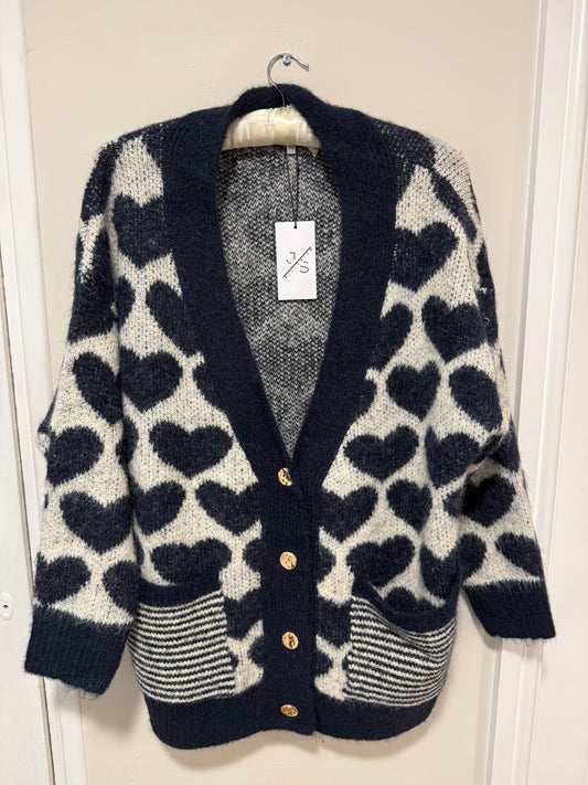 Heart Cardigan in Blue and Cream