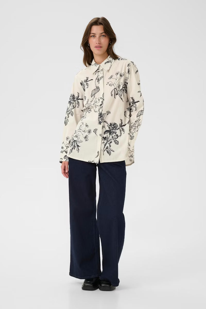 Sveja Shirt In Cream and Black Florals