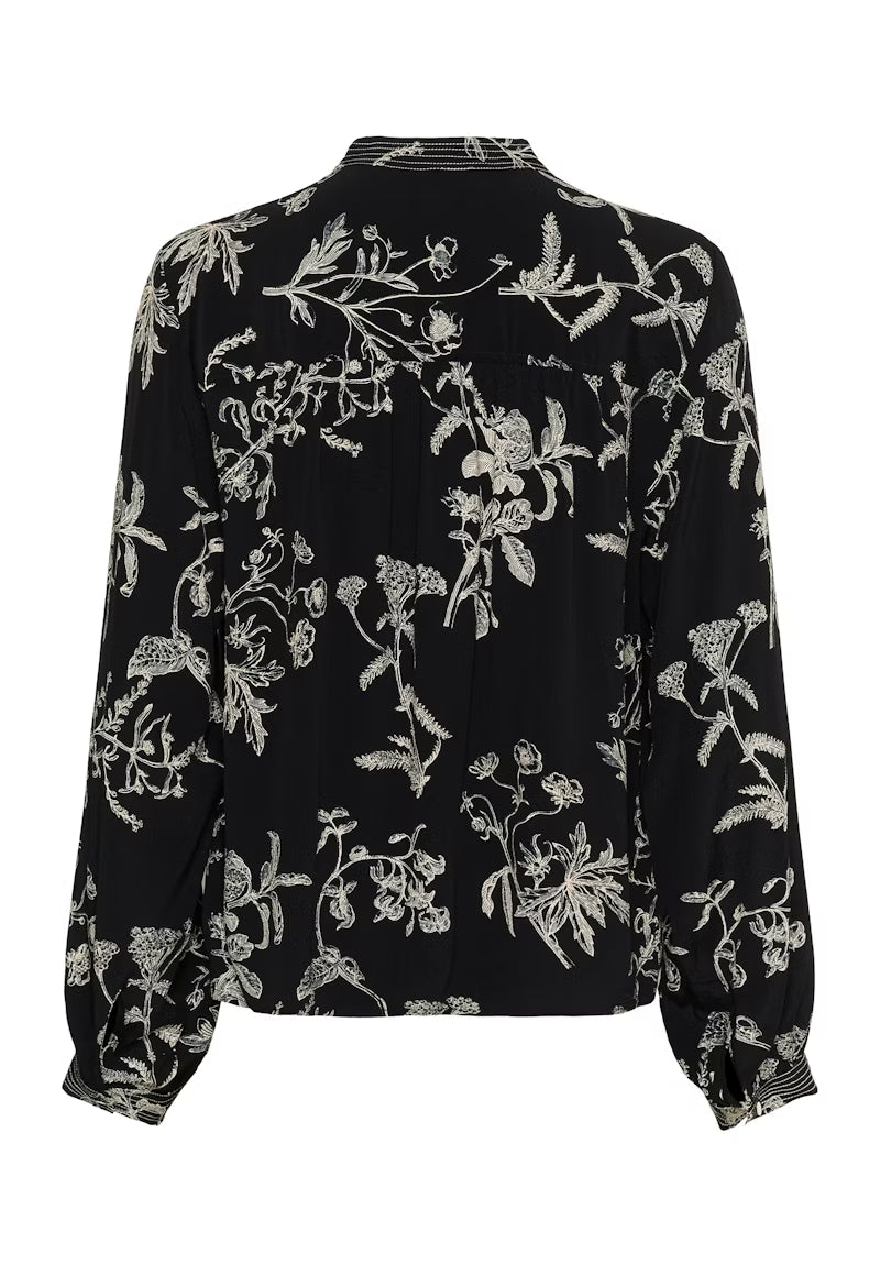 ShiromaPW Blouse in Black Botanical Print