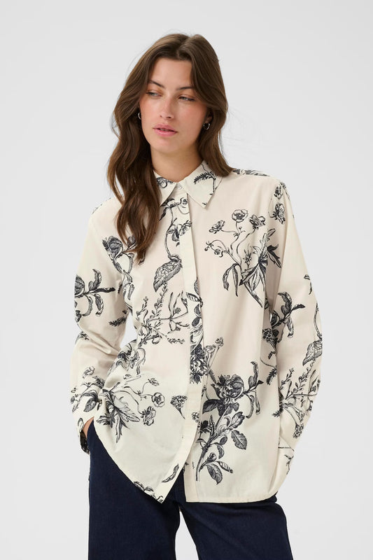Sveja Shirt In Cream and Black Florals