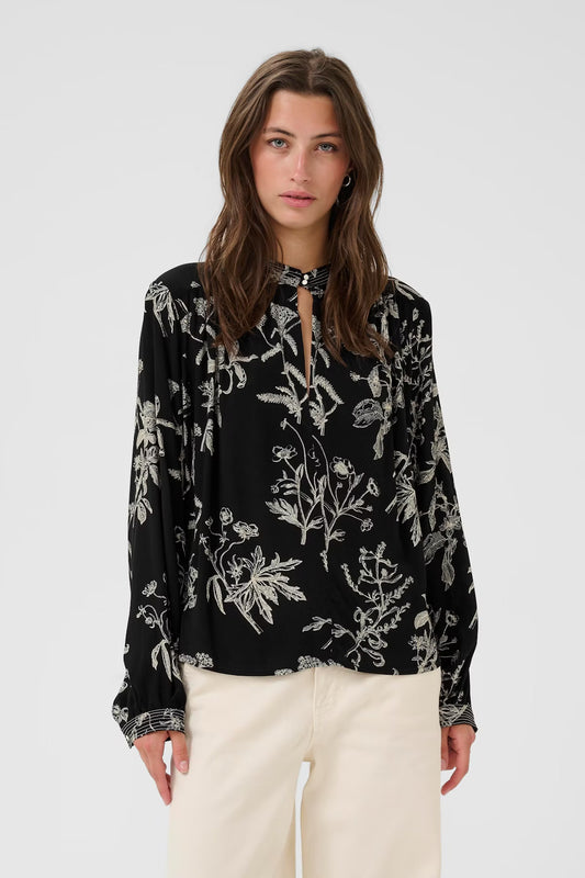 ShiromaPW Blouse in Black Botanical Print