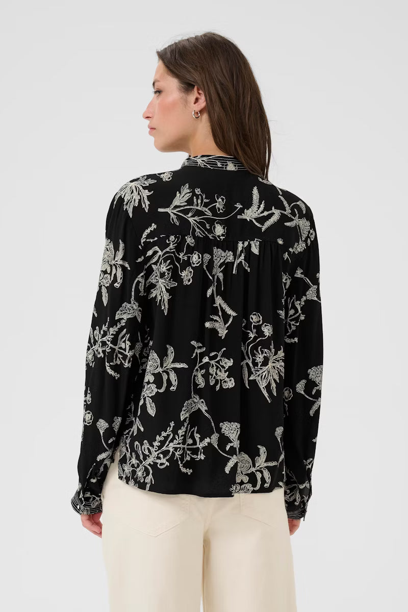 ShiromaPW Blouse in Black Botanical Print