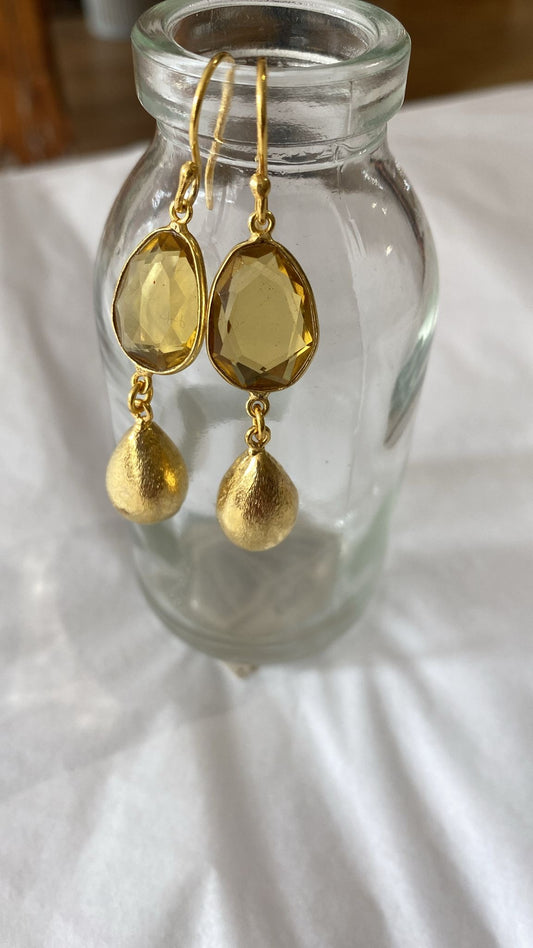 Crystal Earrings with Assorted Stone and Brass Drop