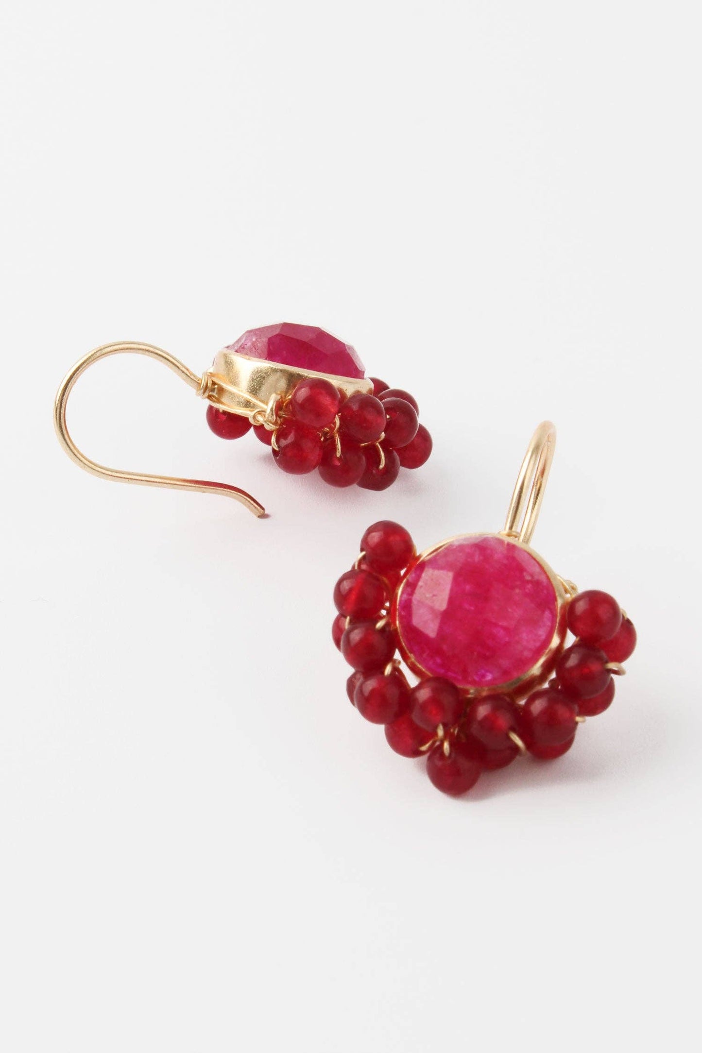 Pink Quartz Gemstone Hook Earrings