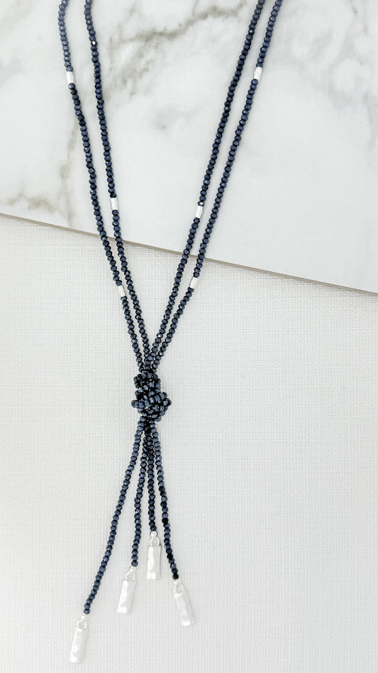 Black & Silver Crystal Knot Necklace