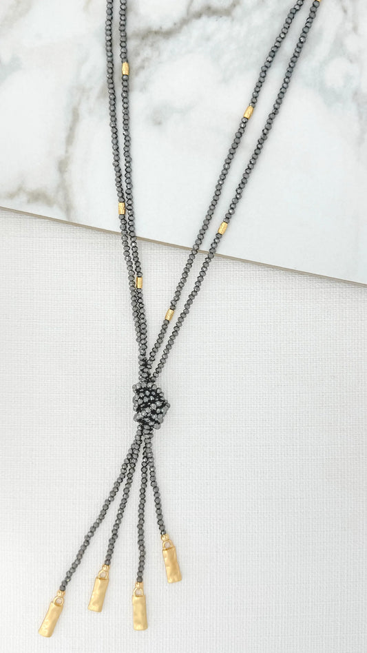 Grey & Gold Crystal Knot Necklace