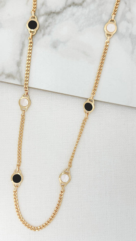 Gold Chain Necklace with Black & White Circle Detail