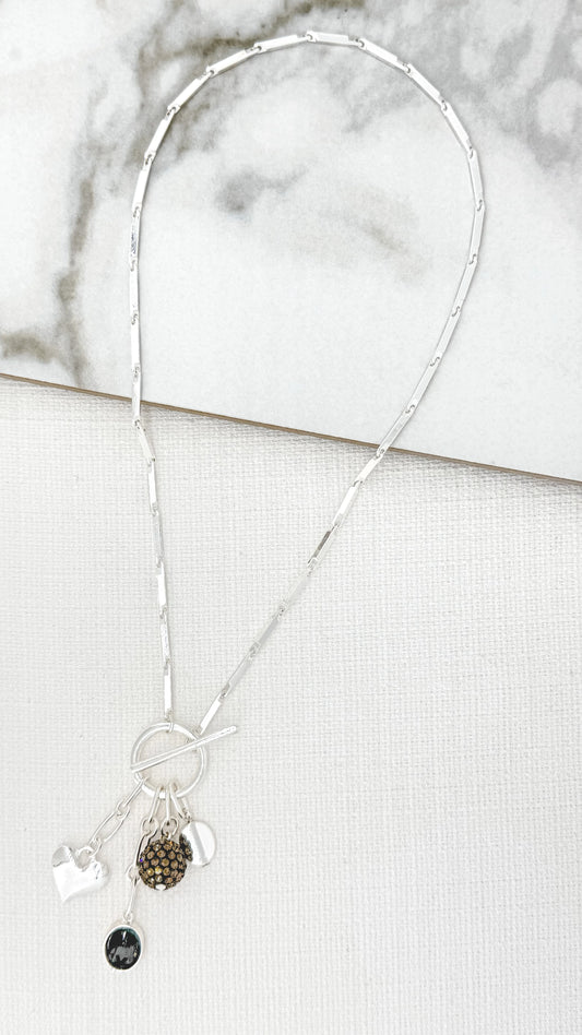 Short Silver T-Bar Charm Necklace