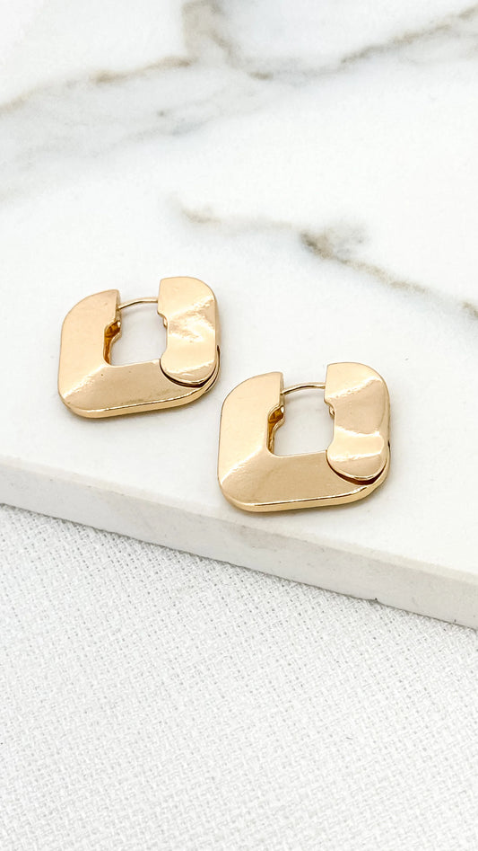 Gold Flat Square Earrings