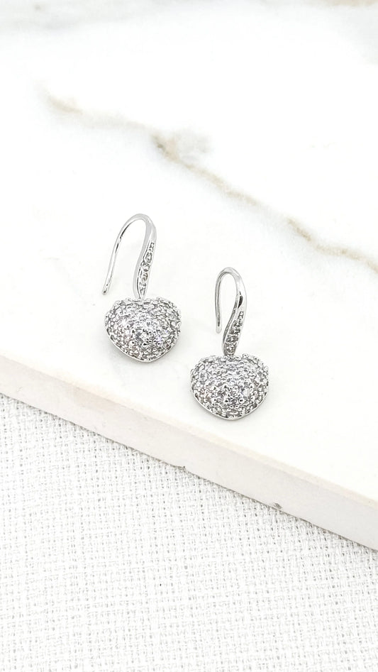 Silver Crystal Heart Earrings