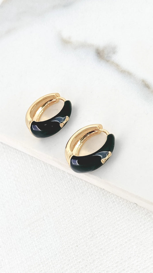 Black Resin and Gold Hoop Earring