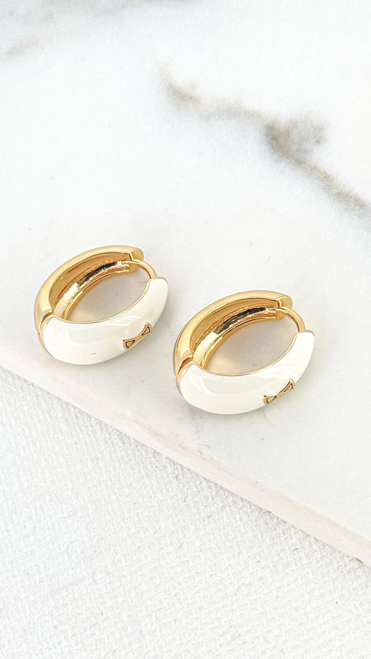 White Resin and Gold Hoop Earring