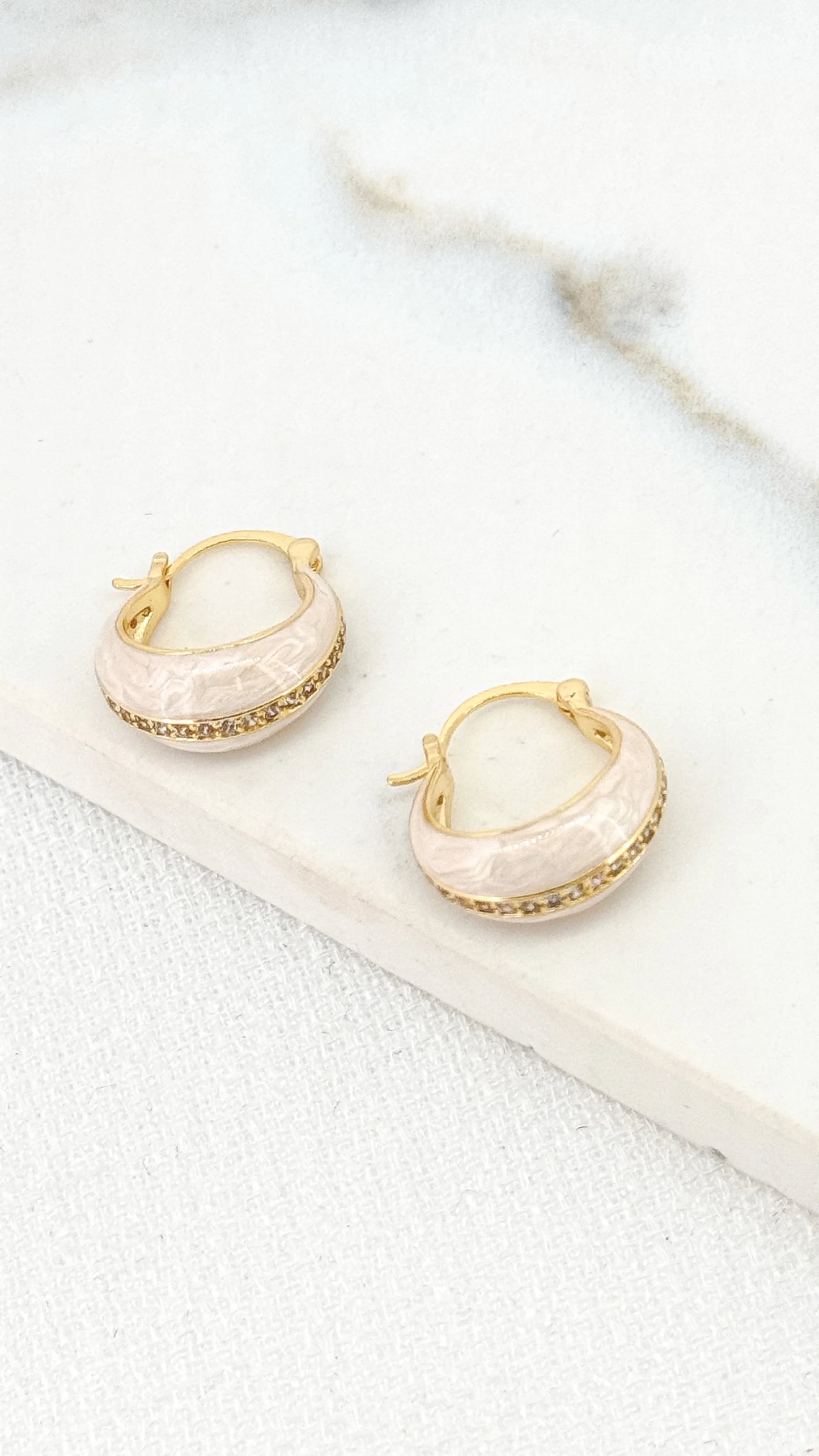 White Resin with Diamante Detail Gold Hoop Earring