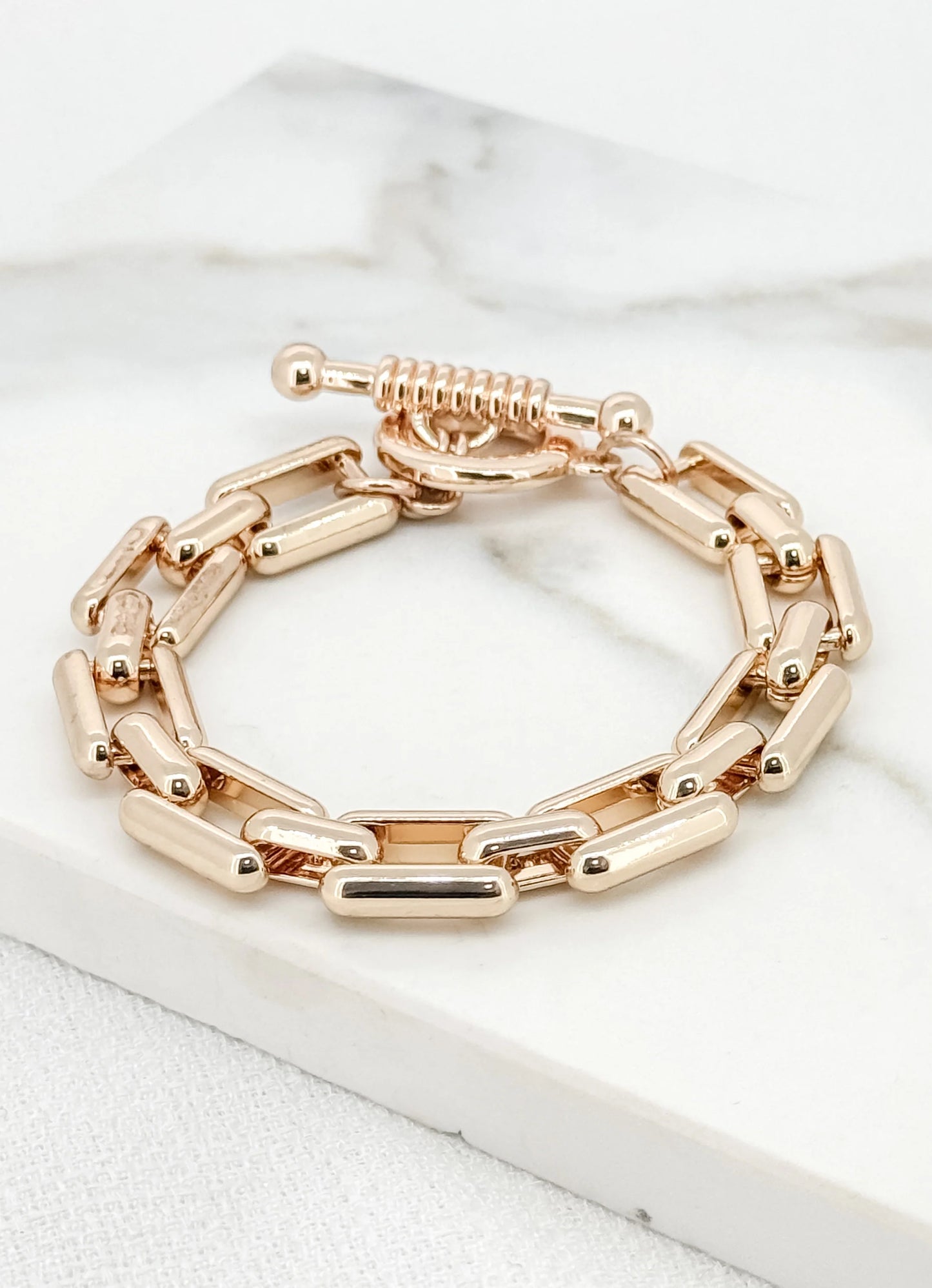 Gold Square Link T-bar Bracelet