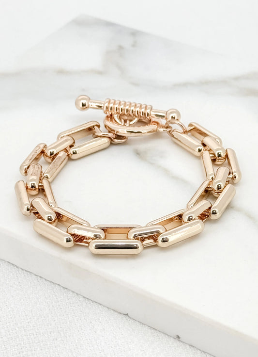 Gold Square Link T-bar Bracelet