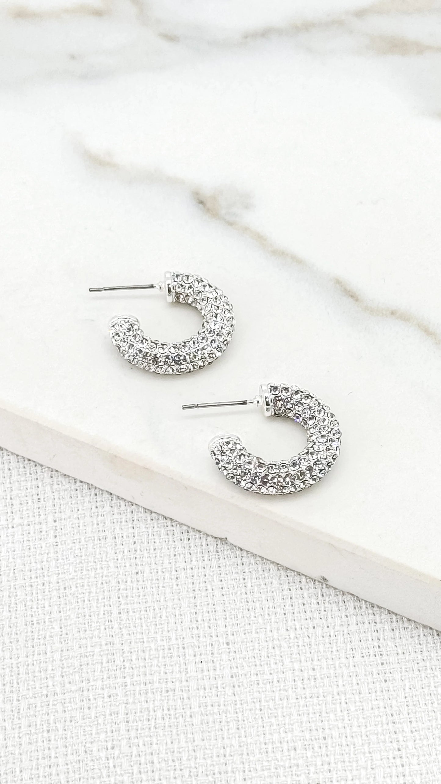 Silver Diamante Hoop Earrings