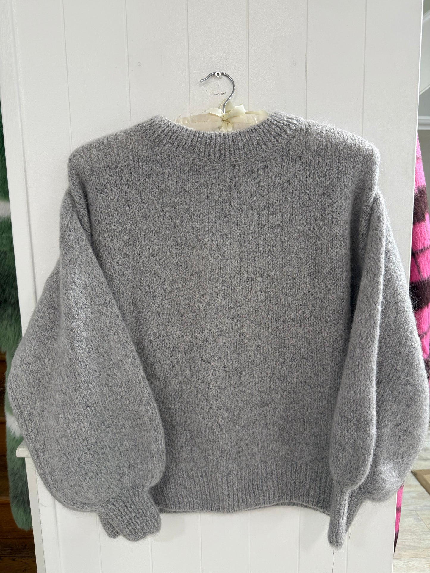 Round Neck Mohair Sweater in Grey