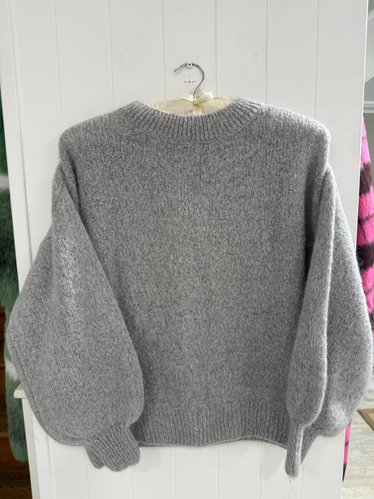 Round Neck Mohair Sweater in Grey